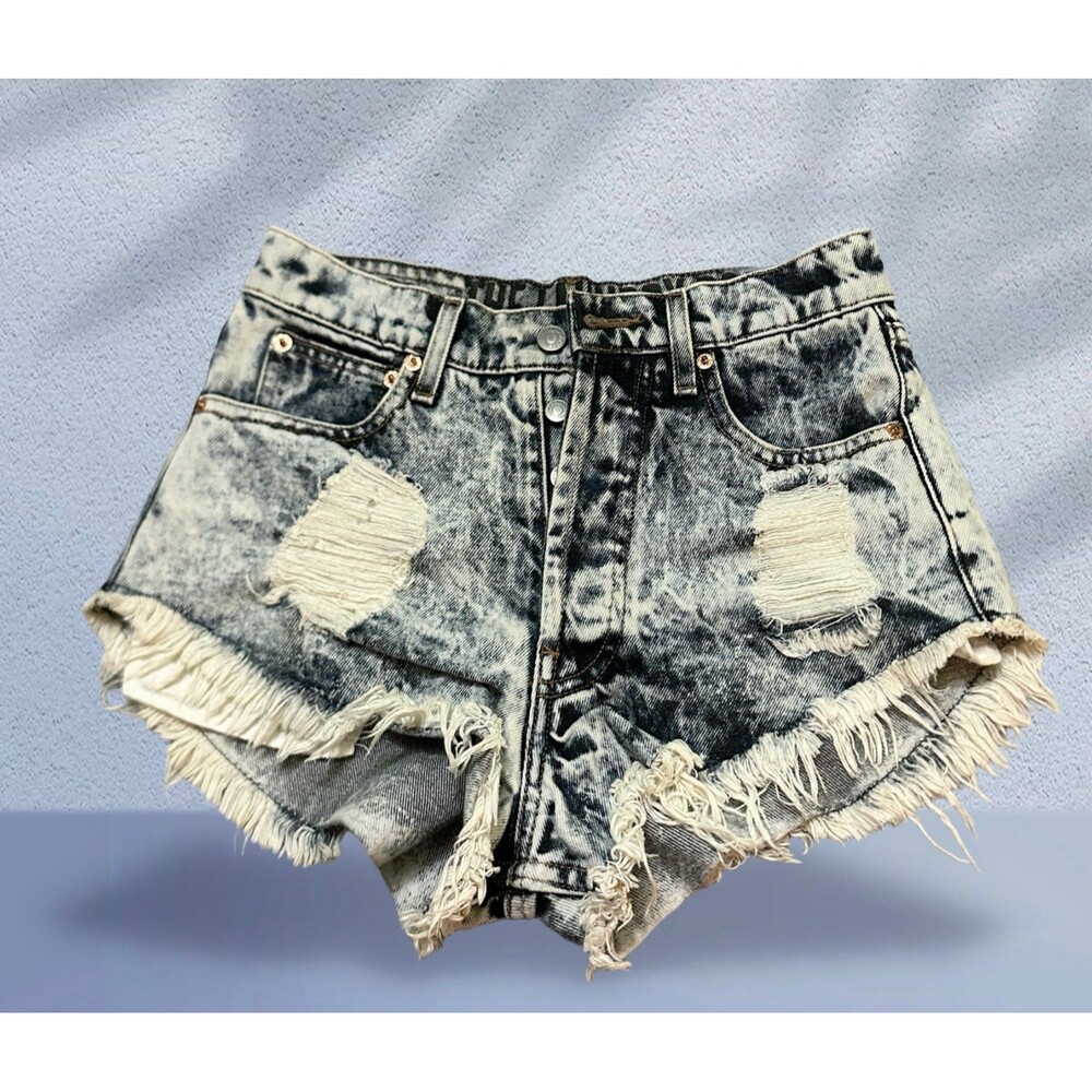 The Laundry Room Acid-Wash Distressed Jean Shorts - Black, White